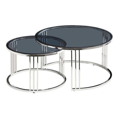 Coffee table set VIENNA of smoked tempered glass and metal 80x45/60x40cm smoked glass/silver DIOMMI VIENNACZS
